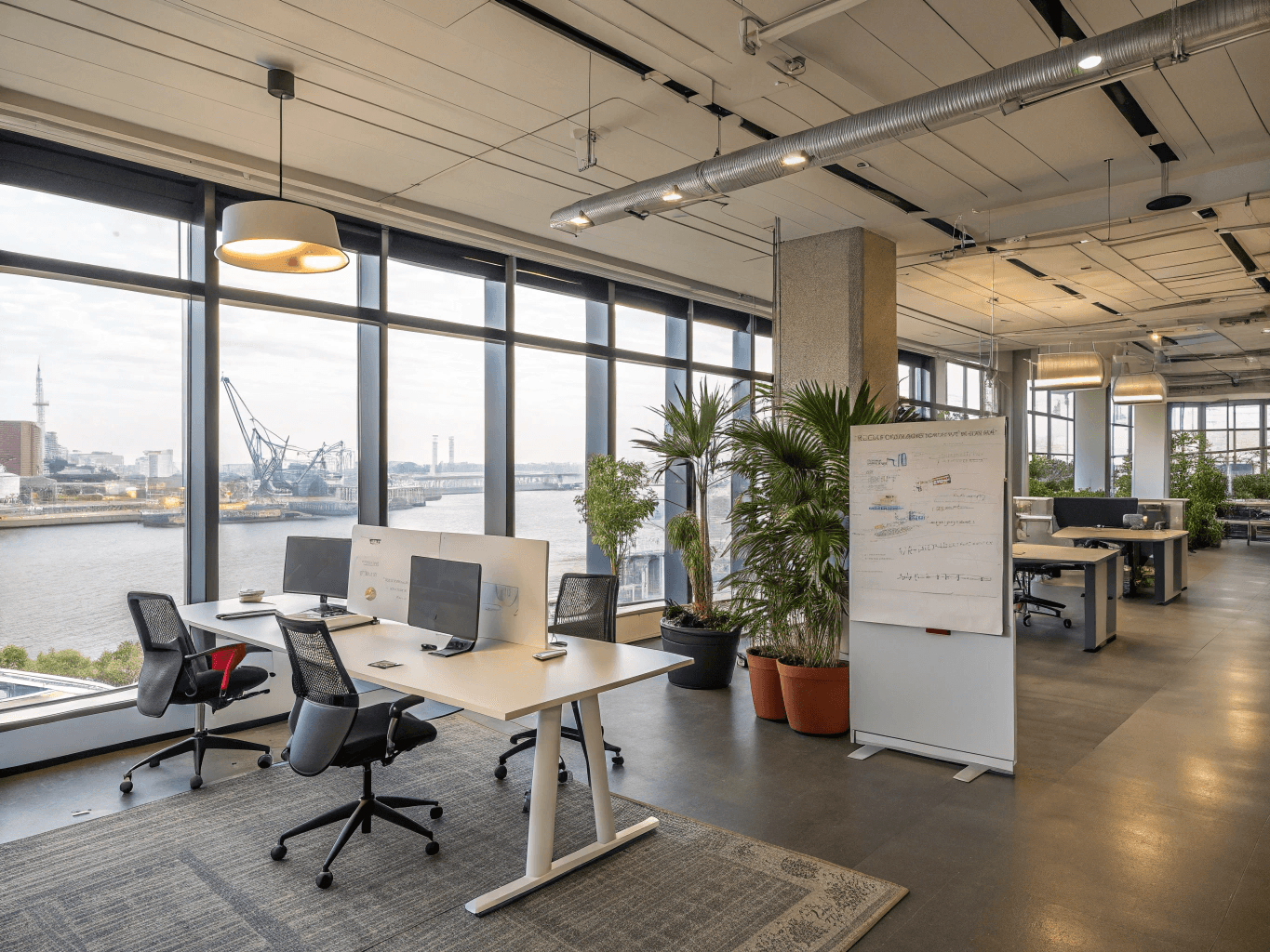 Modernes Büro mit Blick auf die Elbe in Hamburg